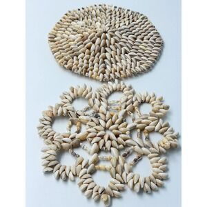 Cowrie Shell Trivet Coaster Set Boho Coastal Beach Decor Natural Shell